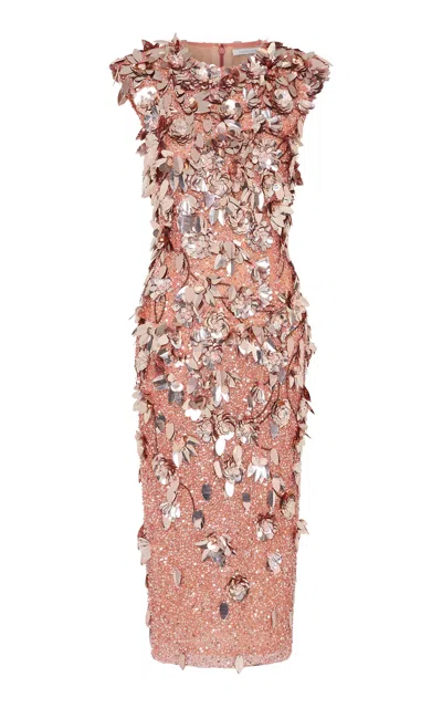 Rachel Gilbert Hugo Embellished Midi Dress In Rose Gold