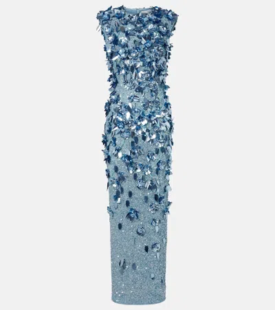 Rachel Gilbert Hugo Sequined Gown In Blue