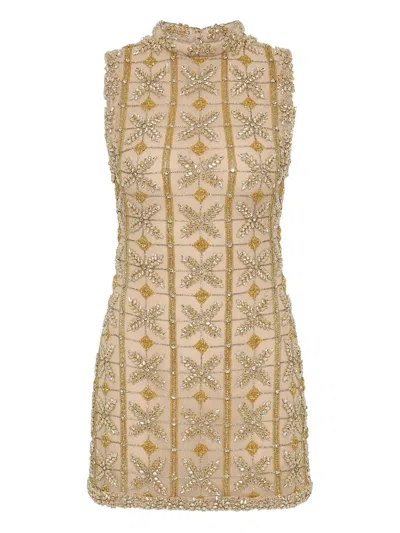 Rachel Gilbert Iris Beaded Mini Dress In Brown