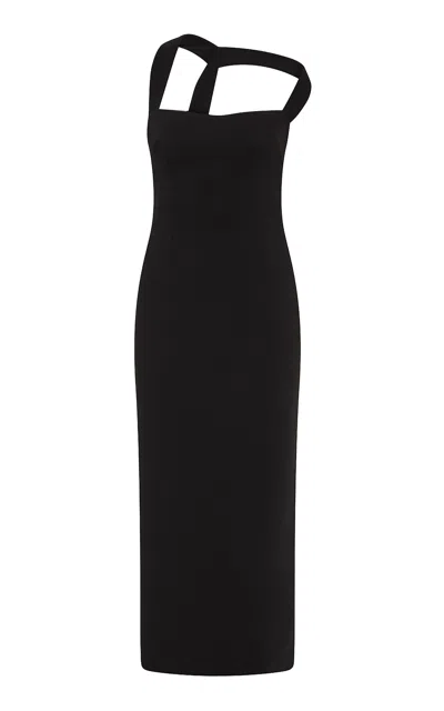 Rachel Gilbert Jacqui Asymmetric Straps Midi Gown In Black