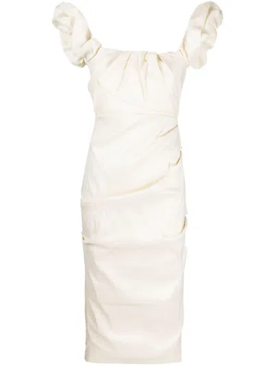 Rachel Gilbert Kalina Ruched Midi Dress In Neutrals