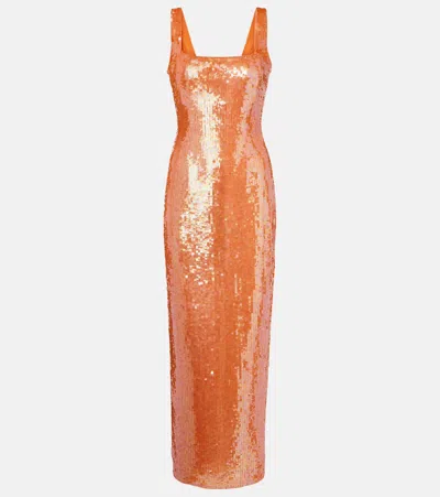 Rachel Gilbert Kayla Sequined Gown In Orange