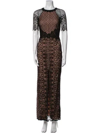 Pre-owned Rachel Gilbert Lace Pattern Long Dress In Black