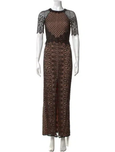 Pre-owned Rachel Gilbert Lace Pattern Long Dress In Black