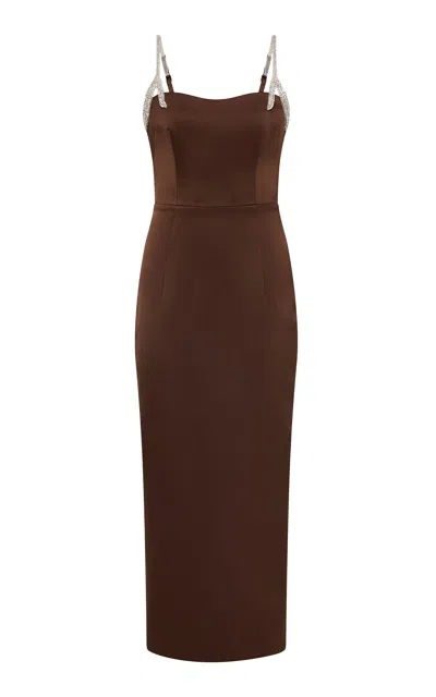 Rachel Gilbert Leora Crystal-bow Strapless Dress In Brown
