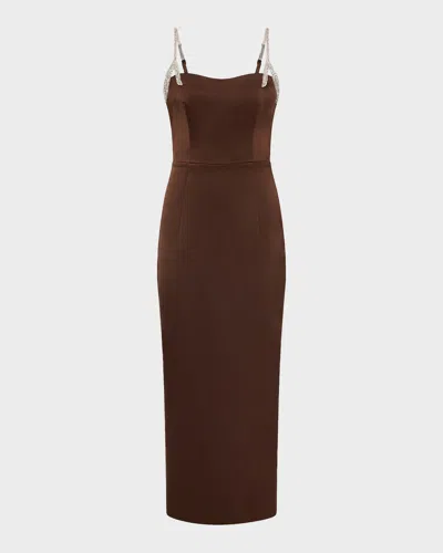 Rachel Gilbert Leora Crystal-strap Crepe Ankle Gown In Brown