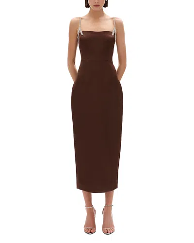 Rachel Gilbert Leora Rhinestone Strap Gown In Brown