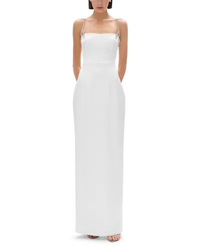 Rachel Gilbert Leora Rhinestone Strap Gown In White