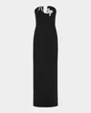 Rachel Gilbert Leura Crystal Flower Strapless Column Gown In Black