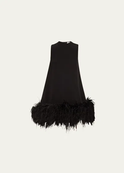 Rachel Gilbert Linc Mini Dress With Feather Trim In Black