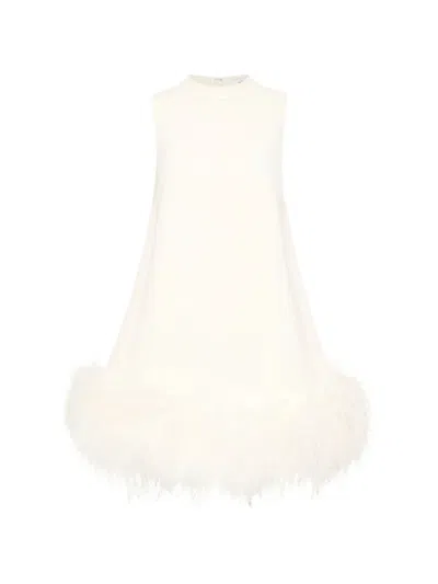 Rachel Gilbert Link Feather-trim Mini Dress In Neutral