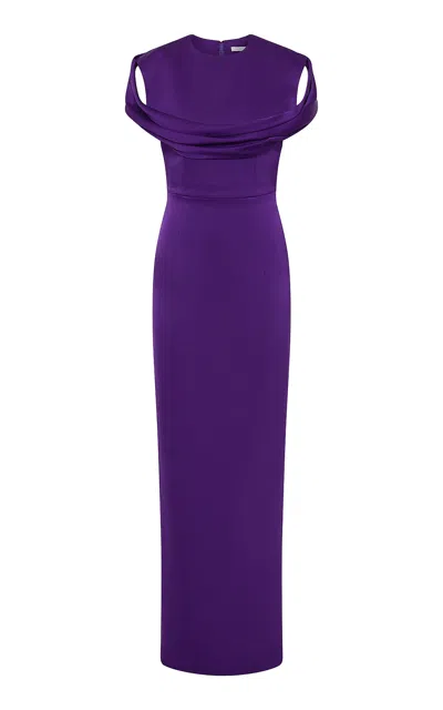 Rachel Gilbert Lorna Pleated Neck Gown In Purple