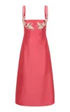 Rachel Gilbert Ludovica Floral Appliqué Wool-silk Midi Dress In Pink