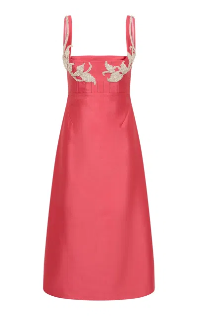Rachel Gilbert Ludovica Floral Appliqué Wool-silk Midi Dress In Pink