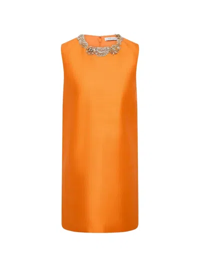 Rachel Gilbert Ludovica Neckline-embellished Mini Dress In Orange