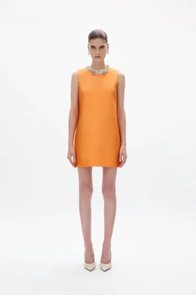 Rachel Gilbert Ludovica Embellished Wool-silk Mini Shift Dress In Orange