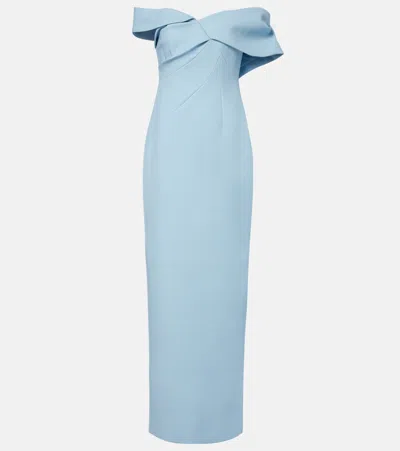 Rachel Gilbert Maddie Draped Off-shoulder Crêpe Gown In Blue