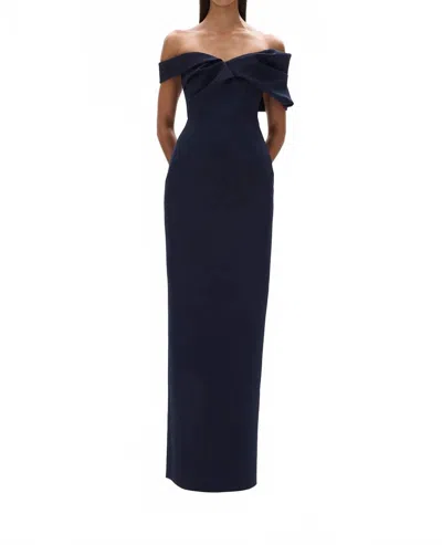 Rachel Gilbert Maddie Off The Shoulder Gown In Navy In Blue