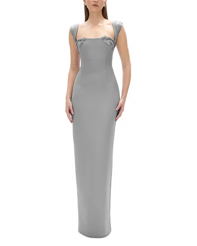 Rachel Gilbert Malia Embellished Square Neck Gown In Gray