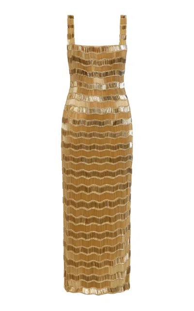Rachel Gilbert Malik Embellished Midi Dress In Gold