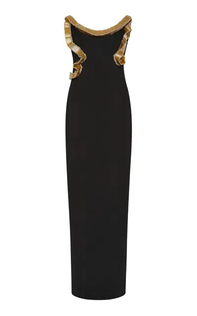 Rachel Gilbert Malik Ruffle-trimmed Column Gown In Black