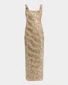 Rachel Gilbert Marcel Embellished Sleeveless Column Gown In Nude