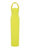 Rachel Gilbert Maria Halter Stretch-crepe Gown In Yellow