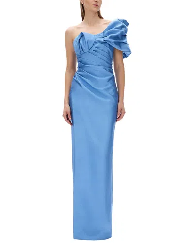 Rachel Gilbert Marlo Fitted Wool & Silk-blend Gown In Cornflower