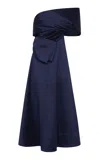 Rachel Gilbert Marlo Oversized One-shoulder Silk-wool Gown In Blue