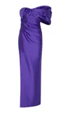 Rachel Gilbert Marlo Oversized One-shoulder Silk-wool Gown In Purple