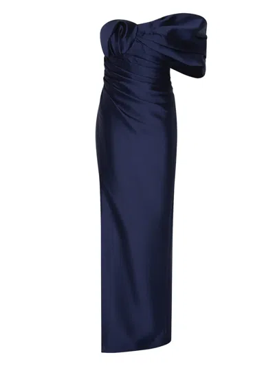 Rachel Gilbert Marlo Ruched Strapless Gown In Blue