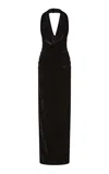 Rachel Gilbert Martin Plunging Stretch-velvet Gown In Black