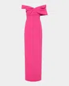 Rachel Gilbert Melody Draped Off-the-shoulder Column Gown In Hot Pink