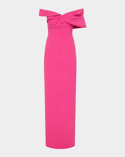 Rachel Gilbert Melody Draped Off-the-shoulder Column Gown In Hot Pink