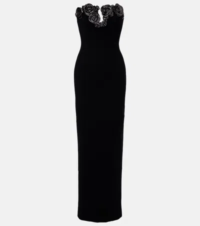 Rachel Gilbert Mirage Floral-appliqué Gown In Black