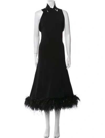 Pre-owned Rachel Gilbert Mock Neck Midi Length Dress In Black