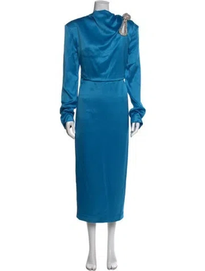 Pre-owned Rachel Gilbert Mock Neck Midi Length Dress In Blue