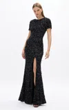 Rachel Gilbert Nixie Sequined Slit Tulle Gown In Black
