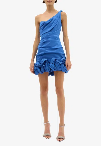 Rachel Gilbert Ochre One-shoulder Mini Dress In Blue