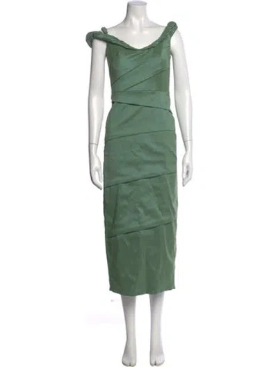 Pre-owned Rachel Gilbert Off-the-shoulder Knee-length Dress In Green