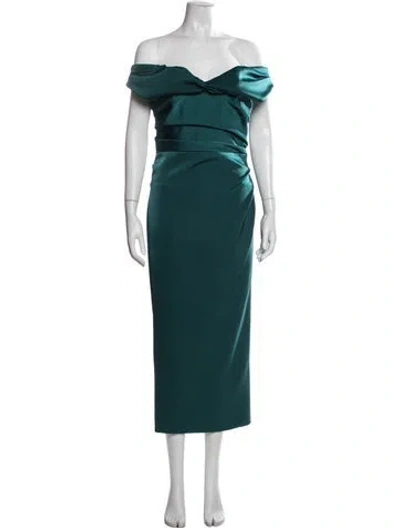 Pre-owned Rachel Gilbert Off-the-shoulder Long Dress In Green