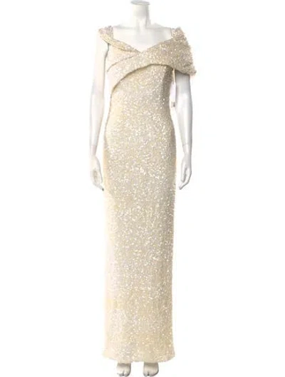 Pre-owned Rachel Gilbert Off-the-shoulder Long Dress W/ Tags In Neutral