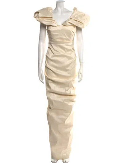 Pre-owned Rachel Gilbert Off-the-shoulder Long Dress W/ Tags In Neutrals