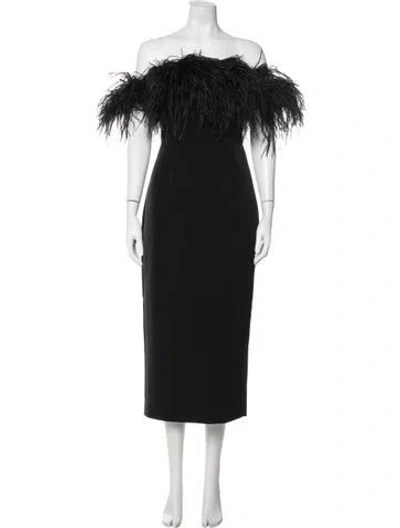 Pre-owned Rachel Gilbert Off-the-shoulder Midi Length Dress In Black