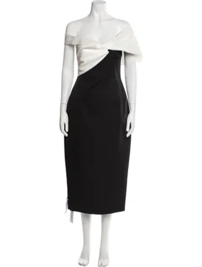 Pre-owned Rachel Gilbert Off-the-shoulder Midi Length Dress In Black