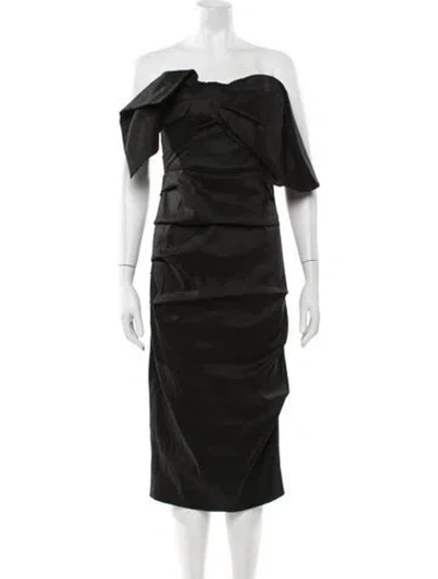 Pre-owned Rachel Gilbert Off-the-shoulder Midi Length Dress In Black