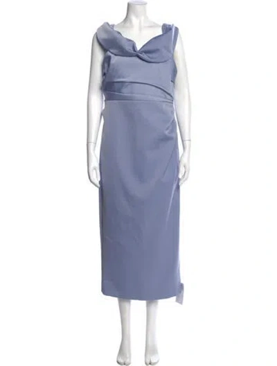 Pre-owned Rachel Gilbert Off-the-shoulder Midi Length Dress In Blue