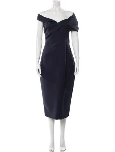 Pre-owned Rachel Gilbert Off-the-shoulder Midi Length Dress In Blue