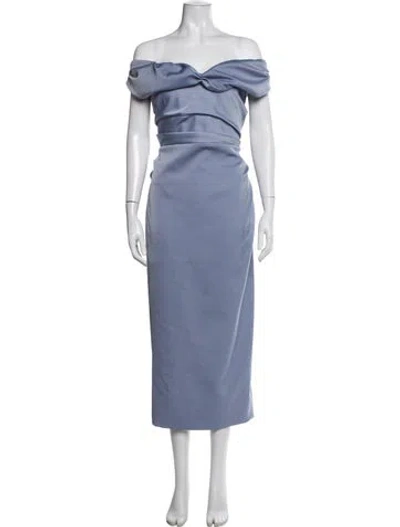 Pre-owned Rachel Gilbert Off-the-shoulder Midi Length Dress In Blue