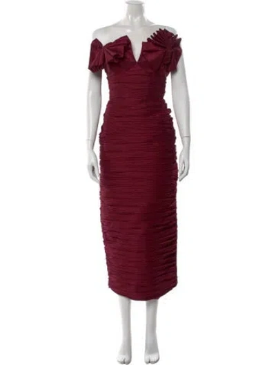 Pre-owned Rachel Gilbert Off-the-shoulder Midi Length Dress In Burgundy